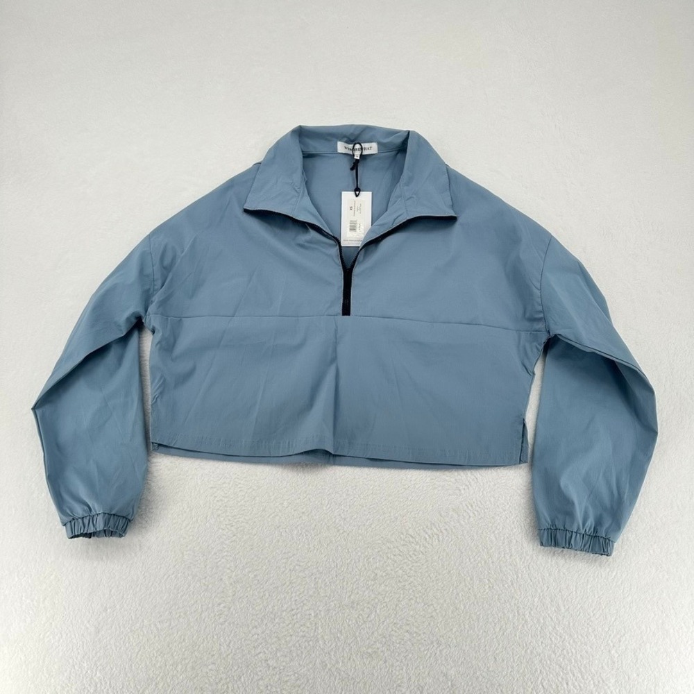 WeWoreWhat Cropped Quarter Zip Jacket Dusty Blue XS NWT